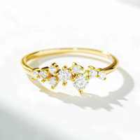 18K Gold Plated S925 Sterling Silver D Color Moissanite Women's Stack Ring-Gold-MS212 (Mozambique)  No. 9