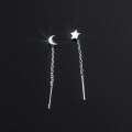 wholesale S925 Sterling Silver Short Asymmetric Star and Moon Ear Thread Korean Version Minimalist and Fresh Earrings M00047-0-4