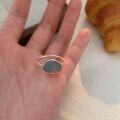 wholesale S925 Sterling Silver Chalcedony Ring for Women, Japanese and Korean New Style Minimalist Fashion Understated Ellipse Open Adjustable Ring-0-2
