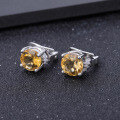 wholesale S925 Sterling Silver Natural Citrine Stud Earrings, Fashion Minimalist Style Natural Gemstone Earrings-0-1
