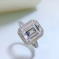 wholesale S925 Sterling Silver New Simulated High Carbon Diamond Luxury Halo Vintage 8*10mm Rectangular Ring-0-2