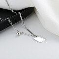 wholesale S925 Sterling Silver Small Round Ball Square Plate Good Luck Pendant Necklace Minimalist Elegant Luxury Style Collarbone Chain-0-3