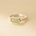 wholesale S925 Sterling Silver Qing Dynasty Style Sweet Ins Style Small Design Green Jade Oval Bamboo Joint Ring R02901-0-2
