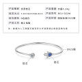 Sterling Silver Bezel-Set Round Zircon Hamsa Open Bangle-0-4