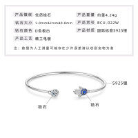 Sterling Silver Bezel-Set Round Zircon Hamsa Open Bangle-Hand of Fatima  925 Silver