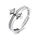 wholesale S925 Sterling Silver Retro Minimalist Cross Pattern 3D Trendy Unisex Adjustable Ring-0-4