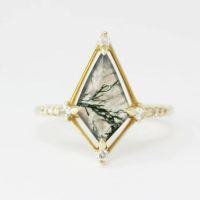 wholesale S925 Silver Plated 14K Gold French Light Luxury Retro Style Moss Agate Ring-Water Grass Agate Ring Mido No. 5