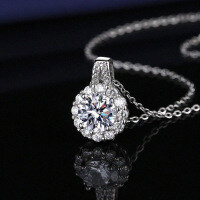 Sterling Silver Moissanite Sunflower Pendant Necklace, Cross-Border Fashion Design-[Super Sparkling Zircon] 1 Carat Necklace  925 Silver