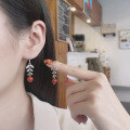 wholesale S925 sterling silver vintage antiqued wheat leaf and southern red tassel long bohemian-style earrings-0-3