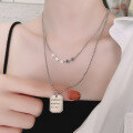 wholesale S925 Sterling Silver European and American Minimalist Square Pendant Letter Star Necklace, Ins Hip-hop Personality Double-layer Sweater Chain for Women-0-1