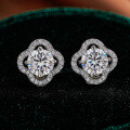 S925 Silver Moissanite Lucky Four-Leaf Clover Earrings-0-4