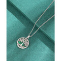 wholesale 925 Sterling Silver Round Tree of Life Malachite Necklace for Women, European and American Style Cross-Border High-End Pendant Collarbone Chain Jewelry-0-1