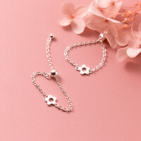 wholesale S925 silver delicate and simple five-petal flower chain ring, fashionable and elegant ladies' jewelry for women J8264-S925 silver one piece Adjustable opening