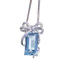 wholesale Silver-toned cross-border European and American aquamarine necklace for women with bow pendant, versatile collarbone chain, Korean-style fresh and sweet-cool girl necklace-0-4