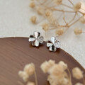 wholesale S999 Silver Korean Style Classic Four-Leaf Clover Ear Studs for Women, Small and Exquisite, Light Luxury, Fashionable, High-End Trendy Earrings-0-1