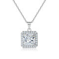 wholesale 925 Sterling Silver Square Pendant European and American Style Square Diamond Zircon Necklace High-end Women's Collarbone Chain Ins Wholesale-0-0