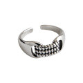 wholesale S925 Sterling Silver AR2027 Korean-style Minimalist Vintage Twist Surface Women's Ring Adjustable Open Ring-0-4