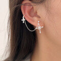 wholesale S925 Sterling Silver Unique Personality Chain Cross Stud Earrings for Women, Korean Minimalist High-end Elegant Dangle Earrings-0-0