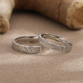 wholesale S925 sterling silver niche-designed couple rings with a shimmering crushed ice effect, engraved with double happiness characters-0-2
