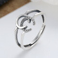 wholesale S925 Sterling Silver Double-Layer Letter CC/Double Circle Ring Ins Trendy Harajuku Style Versatile Index Finger Ring-0-2