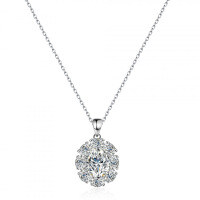 Sterling Silver Wholesale Necklace with Emerald Cut Oval Moissanite-2 carats (set with moissanite)  925 silver