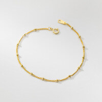 wholesale 925 Sterling Silver Bracelet with Starry Sky Beads and Spaced Small Round Beads, Versatile Bare Chain Small Ball Minimalist Jewelry S5528-S925 silver bracelet gold