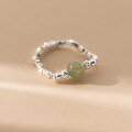 wholesale S925 Sterling Silver Ins Style Fresh and Delicate Engraved Bead and Crushed Silver Hetian Jade Ring Jewelry for Women R01772-0-4