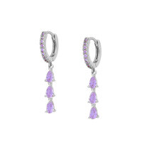 wholesale Metal Material, Japanese And Korean Style, Unique Teardrop Crystal Earrings, Popular At Dongdaemun, High-end Ear Hoops And Ear Clips-Platinum-Purple Diamond