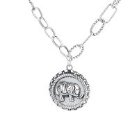 wholesale S925 Sterling Silver Retro Patchwork Chain Round Pendant Animal Elephant Necklace Ins Trendy Hip-Hop Sweet and Cool Style Sweater Chain-275FL/approx. 10.9g 925 silver