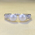 wholesale S925 silver new geometric open ring with 6mm pearl, simple and stylish, versatile for fashion-0-1