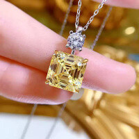 wholesale 925 Silver Zhu Zhifan Jewelry New 10*10 Yellow Diamond High-Carbon Diamond Simple Pendant Women's Fashion Versatile Necklace-N086 Yellow Diamond 925 Silver