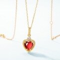 wholesale 925 Silver Gold Plated Japanese New Luxury Vintage Garnet Heart Necklace, Minimalist Design Pendant-0-1