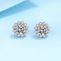 wholesale PT950 Platinum Plated S925 Silver Stud Earrings for Women with Moissanite Simulated Diamond Earrings, One-Piece Drop Shipping-4mm zircon &gt; 925 silver