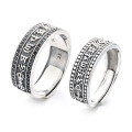 wholesale Metal S925 pure silver retro wide surface Sanskrit Heart Sutra six-word mantra ring, ethnic unisex finger ring-0-4