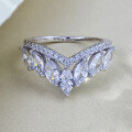 wholesale S925 Sterling Silver 3*6mm Marquise Crown V-Shaped Ring, TikTok Viral Jewelry-0-1