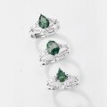 wholesale S925 sterling silver gold-plated European and American new trendy fashion drop-shaped green moss ring,stackable ring for women-0-3