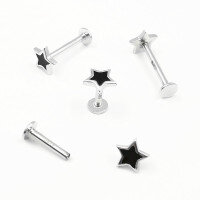 wholesale S925 Silver Piercing Jewelry, European And American Threaded Resin Pentagram Ear Cartilage Stud, Lip Stud, Nose Stud, Tongue Stud Wholesale Manufacturer-Black epoxy+white gold 1.3MMX6MM