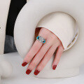 wholesale S925 Sterling Silver Retro Heavy Craft Light Luxury Blue Eye Owl 3D Punk Style Trendy Adjustable Ring-0-2
