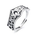 wholesale S925 Sterling Silver Vintage Distressed 3D Hollow Hexagram Star Punk Style Adjustable Ring-0-4