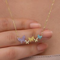 wholesale S925 Sterling Silver Exquisite Micro-Inlaid Zircon Butterfly Necklace for Women with Colorful Diamonds, Ethereal and Elegant Collarbone Chain-BX0504-Gold 925 Silver