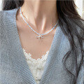 wholesale S925 Silver Nalan Fresh and Sweet Style Small and Unique Design Aquamarine Bow Pearl Necklace Y02127-0-0