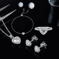 wholesale 925 Sterling Silver Light Luxury Three-Piece Set Necklace Earrings Bracelet with Heart Design and Moissanite Inlaid Pendant Jewelry Suite-0-0