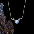 Sterling Silver Moose Necklace with Moissanite Pendant, Fashion Design-0-1