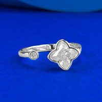wholesale S925 Silver 6*6mm Lily Stone Open-Ended Ring Four-Leaf Clover Flower Cross-Border Live Stream-K005 Four-leaf Clover Open Ring Adjustable opening