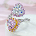 wholesale S925 Sterling Silver New Two-Tone Pink Diamond Heart-Shaped High-Carbon Diamond Ice-Cut Open Ring Fashion-0-1