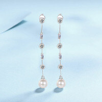 wholesale S925 Sterling Silver Moissanite Earrings for Women, Freshwater Pearl Ear Accessories, Long Drop Style, Versatile and Elegant Dangle Earrings, Ready to Ship Wholesale-1.8 carat/8mm pearl &gt; 925 silver