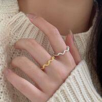 wholesale S925 Sterling Silver Korean Ins Trendy Adjustable Wave-Shaped Open Ring for Women with a Luxurious and Temperamental Style-Silver version (opening adjustable)