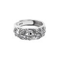 wholesale Sterling Silver Adjustable Unisex Antique-finished Abyssal Gaze Ring With Open Design And Thousand-eye Motif-0-0