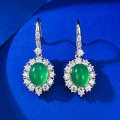 wholesale 925 Silver New Style 8*10 Simulated Green Chalcedony Earrings, Luxurious Dripping Wealthy Woman Style Ear Jewelry-0-0