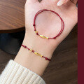 wholesale S925 Silver Fresh Chinese Style Minimalist Design Gold Tone Fish Adjustable Red String Bracelet S7511-0-0
